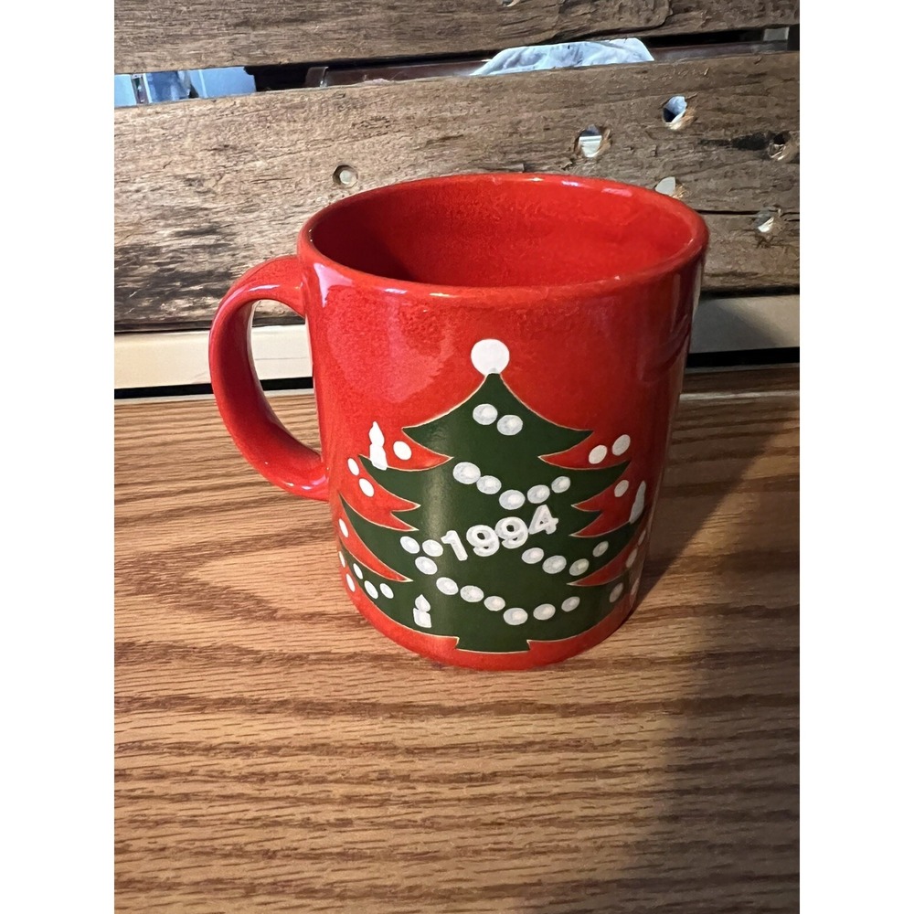 Waechtersbach‎ Christmas Tree Red 1994 Holiday Mug Year Holly Berries Green vtg